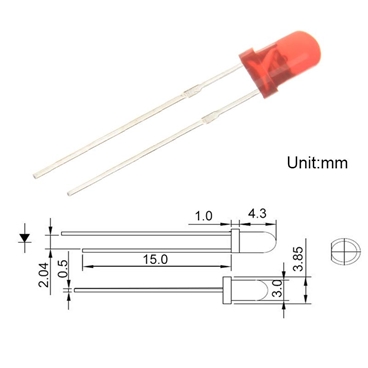 3mm LED Diode Red Diffused Light